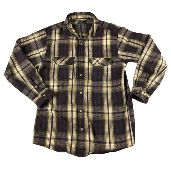 Field&Stream Tan Green Thick Flannel Outdoor Shirt Jacket - Picture 1 of 8